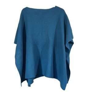 J.Jill Blue Shaker-Knit‎ Wool Blend Poncho with Pockets One Size Versatile